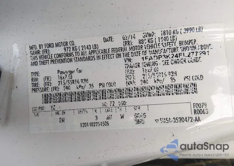 2014 Ford Focus Se from USA, damaged, VIN 1FADP3K24EL277291